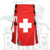 Swiss Flag Hybrid Utility Kilt – Handmade Patriotic Kilt for Men by Battle of Kilts