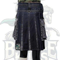 Men’s Tactical Hybrid Kilt – Black and Grey Gothic Kilt with Chains & Metal Hardware | BattleOfKilts