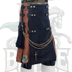 Handmade Tactical Hybrid Kilt – Black and Brown with Front Chain and Pockets | BattleOfKilts