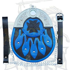 Scottish Handmade Kilt Sporran – Real Leather Black & Blue Full Dress Sporran by BattleOfKilts
