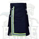Modern Navy Blue Firefighter Kilt – Handmade Utility Kilt with Reflective Design