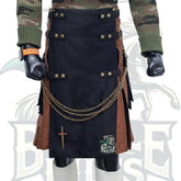 Handmade Tactical Hybrid Kilt – Black and Brown with Front Chain and Pockets | BattleOfKilts