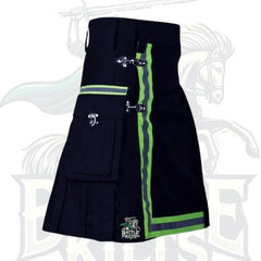 Modern Navy Blue Firefighter Kilt – Handmade Utility Kilt with Reflective Design