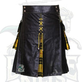Men’s Black Leather Hybrid Kilt with MacLeod of Lewis Pleats – Premium Scottish Utility Wear