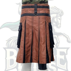 Handmade Tactical Hybrid Kilt – Black and Brown with Front Chain and Pockets | BattleOfKilts