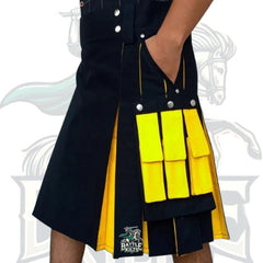 Black and Yellow Hybrid Kilt for Men – Modern Hybrid Kilt with Cargo Pocket | BattleOfKilts