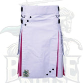White and Pink Hybrid Kilt with Leather Strap – Premium Gothic & Alternative Wear