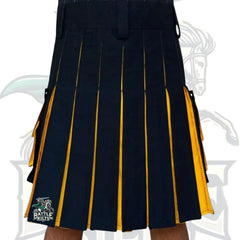 Black and Yellow Hybrid Kilt for Men – Modern Hybrid Kilt with Cargo Pocket | BattleOfKilts