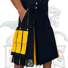 Black and Yellow Hybrid Kilt for Men – Modern Hybrid Kilt with Cargo Pocket | BattleOfKilts