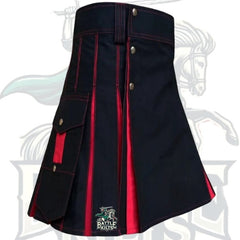 Scottish Black with Red Hybrid Kilt – Fashion Design | Brand New Stitched Kilt by BattleOfKilts