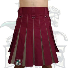 Scottish Maroon with Khaki Hybrid Kilt – 4 Straps Design | Modern Utility Kilt by BattleOfKilts
