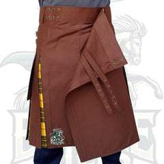Premium Brown with MacLeod of Lewis Tartan Hybrid Kilt – A Fusion of Strength and Heritage by BattleOfKilts