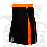 Black & Orange Pleated Hybrid Kilt – Bold Scottish-Inspired Utility Wear