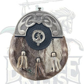 Scottish Handmade Brown Fur Leather Kilt Sporran with Stag Head & Feather Accent – Battle of Kilts