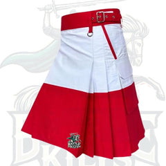 White with Red Christmas Utility Kilt – Festive Hybrid Scottish-Inspired Wear