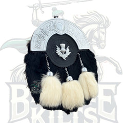 Scottish Handmade Full Dress Black Fur Sporran with Thistle Badge & 3 Tassels – Battle of Kilts