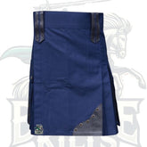 Modern Navy Blue Utility Kilt with Leather Styling – Stylish & Functional Kilt for Men