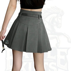 Women’s High-Waist Gray Pleated Mini Skirt – Solid A-Line Style with Belt Loops