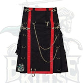 Black Stylish Utility Kilt with Decorated Apron – Modern Scottish-Inspired Kilt