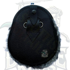 Scottish Handmade Grey and Black Rabbit Fur Sporran with Celtic Cantle – Battle of Kilts