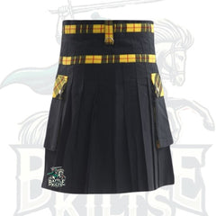 Black Gothic Hybrid Kilt with Tartan Front Apron – Alternative Highland Wear by BattleOfKilts