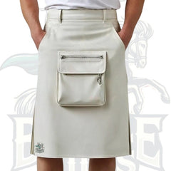 White Leather Utility Kilt for Men – Gothic Festival Leather Kilt with Zipper Pocket