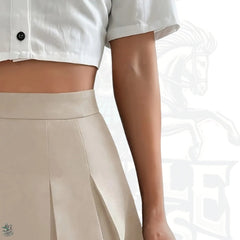 Women’s High-Waisted Gray Pleated A-Line Skirt – Flared Short Style with Zipper