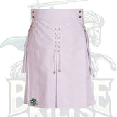 Men’s White Utility Kilt with Laces Design – Modern & Functional Scottish Kilt