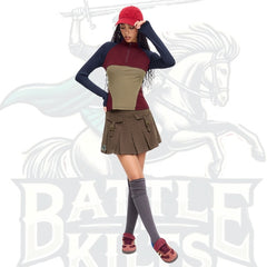 100% Cotton Mid-Rise Belted Pleated Mini Skirt