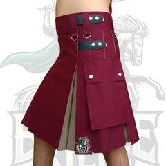 Scottish Maroon with Khaki Hybrid Kilt – 4 Straps Design | Modern Utility Kilt by BattleOfKilts