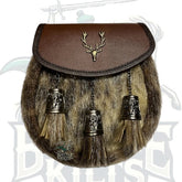 Men’s Stag Head Badge Scottish Brown Kilt Sporran – 3 Tassels with Chain by BattleOfKilts