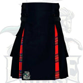 Scottish Handmade Hybrid Utility Black Cotton & Royal Stewart Tartan Kilt for Men – A Royal Fusion of Heritage and Strength by BattleOfKilts