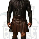 Handmade Brown Pleated Gladiator Kilt – Premium Leather Warrior Kilt