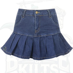 Sweet Pleated Denim Pompom Cake Short Skirt