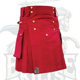 Men’s Red Utility Kilt with Decorated Front – Bold & Functional Scottish Kilt