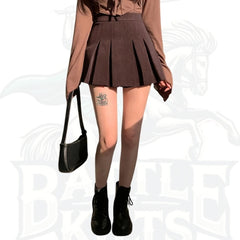 Women’s High-Waisted Pleated Mini Skirt – Solid Brown Classic