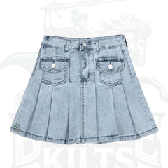 Trendy High-Waisted Elastic Light Blue Pleated Skirt