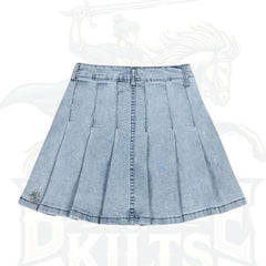 Trendy High-Waisted Elastic Light Blue Pleated Skirt