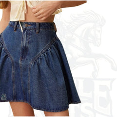 Western Seaming Boo Cowgirl Cotton Blend Denim A-Line Mini Skirt