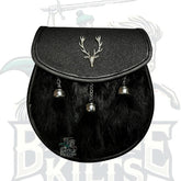 Men's Black Fur Stag Head Badge Kilt Sporran – 3 Tassels with Chain Strap by BattleOfKilts