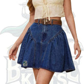 Western Seaming Boo Cowgirl Cotton Blend Denim A-Line Mini Skirt