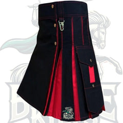 Scottish Black with Red Hybrid Kilt – Fashion Design | Brand New Stitched Kilt by BattleOfKilts