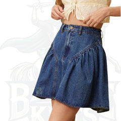 Western Seaming Boo Cowgirl Cotton Blend Denim A-Line Mini Skirt