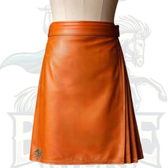 Orange Leather Utility Skirt for Women – Handmade Custom Design Styles