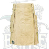 Khaki Utility Kilt with Detachable Pockets – Practical & Versatile Scottish Kilt