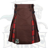Brown & Royal Stewart Hybrid Tartan Kilt – Premium Scottish Heritage with Modern Style
