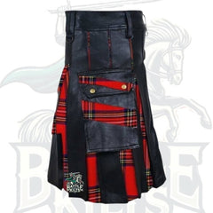 Modern Royal Stewart Tartan Hybrid Kilt with Black Leather – Premium Scottish Utility Wear