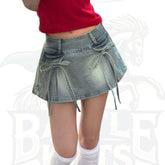 Women’s Bow Décor Pleated Denim A-Line Skirt