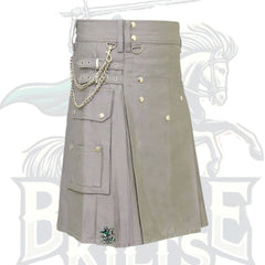 Grey Utility Kilt with Detachable Chains – Edgy Gothic-Inspired Utility Kilt