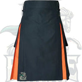 Scottish Black with Orange Hybrid Kilt – 4 Strap Design | Brand New Stitched Kilt by BattleOfKilts